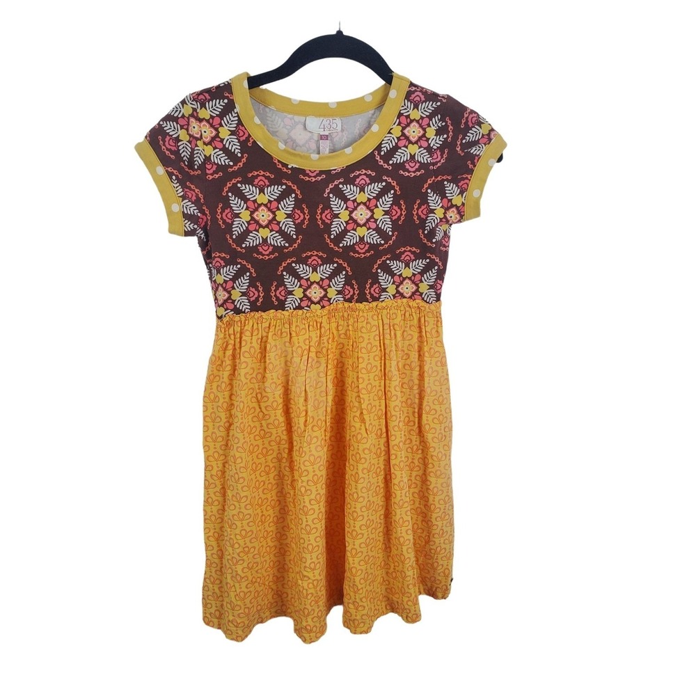 Matilda Jane 435 Girls Dress 10 Brown Yellow Printed Short Sleeve Knee Length